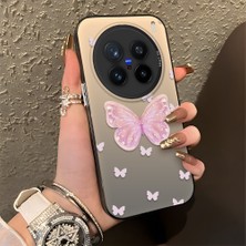 HONTINGA Vivo X200 Pro ile Uyumlu Kılıfı Silikon Kenar Sert Arka Düşüme Önleyici Basitlik Anti Düşme Kamera Korumali Pembe Kelebek Desen Telefon Kılıfı Kadın ve Erkek Için Uygundur K1-0862