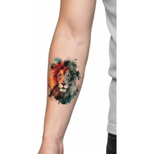 Dövme Kutusu Iki Yüzlü Aslan Geçici Dövme | Renkli Suluboya Tarzı Kol Bacak Dövmesi
