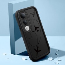 HONTINGA Vivo V50 Lite ile Uyumlu Kılıfı Düşüme Önleyici Basitlik Anti Düşme Kamera Korumali Şirin Kedi Siyah Kalp Desen Yumuşak Silikon Telefon Kılıfı Kadın ve Erkek Için Uygundur K2-0257