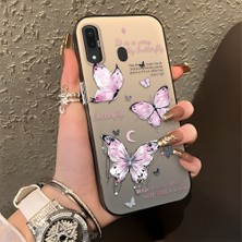 HONTINGA Samsung Galaxy A20 ile Uyumlu Kılıfı Silikon Kenar Sert Arka Düşüme Önleyici Basitlik Anti Düşme Kamera Korumali Kelebek Desen Telefon Kılıfı Kadın ve Erkek Için Uygundur K1-0864