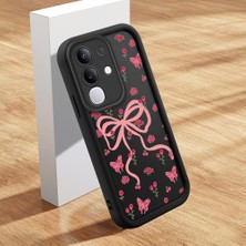 HONTINGA Vivo Y29 ile Uyumlu Kılıfı Düşüme Önleyici Basitlik Anti Düşme Kamera Korumali Şirin Kedi Siyah Kurdele Düğümü Desen Yumuşak Silikon Telefon Kılıfı Kadın ve Erkek Için Uygundur K2-0463