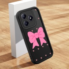 HONTINGA Realme C63 ile Uyumlu Kılıfı Düşüme Önleyici Basitlik Anti Düşme Kamera Korumali Şirin Kedi Siyah Pembe Papyon Desen Yumuşak Silikon Telefon Kılıfı Kadın ve Erkek Için Uygundur K2-0465