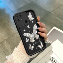 HONTINGA Xiaomi Redmi 10C ile Uyumlu Kılıfı Düşüme Önleyici Basitlik Anti Düşme Kamera Korumali Siyah Gümüş Kelebek Desen Yumuşak Silikon Telefon Kılıfı Kadın ve Erkek Için Uygundur K2-0459