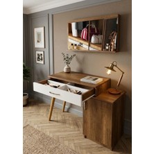 Bicabin London Novella Aynalı Çekmeceli Kapaklı Dolaplı Makyaj Masası/Dresuar -Barok/Beyaz