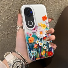 HONTINGA Vivo V50 ile Uyumlu Kılıfı Silikon Kenar Sert Arka Düşüme Önleyici Basitlik Anti Düşme Kamera Korumali Çiçek Desen Telefon Kılıfı Kadın ve Erkek Için Uygundur K1-0859