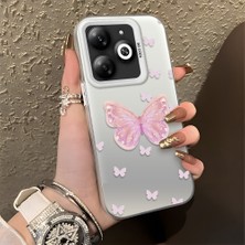 HONTINGA Tecno Spark 20C ile Uyumlu Kılıfı Silikon Kenar Sert Arka Düşüme Önleyici Basitlik Anti Düşme Kamera Korumali Pembe Kelebek Desen Telefon Kılıfı Kadın ve Erkek Için Uygundur K1-0862