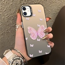 HONTINGA iPhone 12 Mini ile Uyumlu Kılıfı Silikon Kenar Sert Arka Düşüme Önleyici Basitlik Anti Düşme Kamera Korumali Pembe Kelebek Desen Telefon Kılıfı Kadın ve Erkek Için Uygundur K1-0862