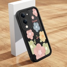 HONTINGA Vivo Y04 ile Uyumlu Kılıfı Düşüme Önleyici Basitlik Anti Düşme Kamera Korumali Şirin Kedi Siyah Çiçek Desen Yumuşak Silikon Telefon Kılıfı Kadın ve Erkek Için Uygundur K2-0260