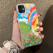 HONTINGA iPhone 12 ile Uyumlu Kılıfı Silikon Kenar Sert Arka Düşüme Önleyici Basitlik Anti Düşme Kamera Korumali Gökkuşağı Desen Telefon Kılıfı Kadın ve Erkek Için Uygundur K1-0853