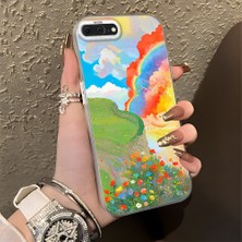 HONTINGA iPhone 8 Plus ile Uyumlu Kılıfı Silikon Kenar Sert Arka Düşüme Önleyici Basitlik Anti Düşme Kamera Korumali Gökkuşağı Desen Telefon Kılıfı Kadın ve Erkek Için Uygundur K1-0853