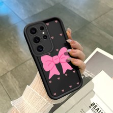 HONTINGA Samsung Galaxy S25 Ultra ile Uyumlu Kılıfı Düşüme Önleyici Basitlik Anti Düşme Kamera Korumali Siyah Pembe Papyon Desen Yumuşak Silikon Telefon Kılıfı Kadın ve Erkek Için Uygundur K2-0465