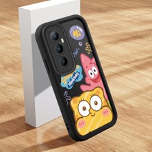 HONTINGA Realme C65 4g ile Uyumlu Kılıfı Düşüme Önleyici Basitlik Anti Düşme Kamera Korumali Şirin Kedi Siyah Sünger Bob Desen Yumuşak Silikon Telefon Kılıfı Kadın ve Erkek Için Uygundur K2-0264