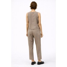 Vena Kadın Beli Lastikli Çizgili Keten Baggy Pantolon-Kahverengi Çizgili