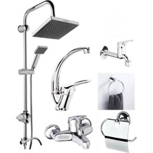 Moonshop Pro Seri 6'lı Duş Seti Duş Robotu Banyo Bataryası Lavabo Bataryası Havluluk Peçetelik Musluk