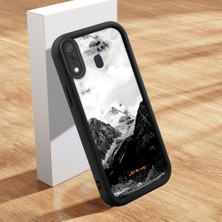 HONTINGA Samsung Galaxy A20 ile Uyumlu Kılıfı Düşüme Önleyici Basitlik Anti Düşme Kamera Korumali Şirin Kedi Siyah Yüksek Dağ Desen Yumuşak Silikon Telefon Kılıfı Kadın ve Erkek Için Uygundur K2-0259