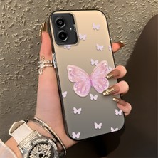 HONTINGA Samsung Galaxy A06 ile Uyumlu Kılıfı Silikon Kenar Sert Arka Düşüme Önleyici Basitlik Anti Düşme Kamera Korumali Pembe Kelebek Desen Telefon Kılıfı Kadın ve Erkek Için Uygundur K1-0862