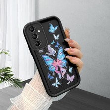 HONTINGA Samsung Galaxy A14 ile Uyumlu Kılıfı Düşüme Önleyici Basitlik Anti Düşme Kamera Korumali Siyah Küçük Kelebek Desen Yumuşak Silikon Telefon Kılıfı Kadın ve Erkek Için Uygundur K2-0464
