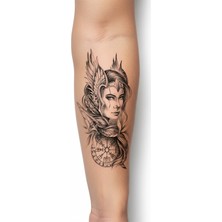 Dövme Kutusu Kanatlı Valkyrie Geçici Dövme | Gerçekçi Vegvisir Detaylı Savaşçı Kadın Dövmesi