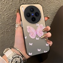 HONTINGA Vivo X300 ile Uyumlu Kılıfı Silikon Kenar Sert Arka Düşüme Önleyici Basitlik Anti Düşme Kamera Korumali Pembe Kelebek Desen Telefon Kılıfı Kadın ve Erkek Için Uygundur K1-0862