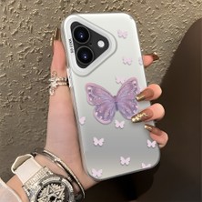 HONTINGA iPhone 16 ile Uyumlu Kılıfı Silikon Kenar Sert Arka Düşüme Önleyici Basitlik Anti Düşme Kamera Korumali Kelebek Desen Telefon Kılıfı Kadın ve Erkek Için Uygundur K1-0863