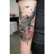 Dövme Kutusu Kanatlı Savaşçı Geçici Dövme | Gerçekçi Kılıçlı Melek Kol Bacak Dövmes