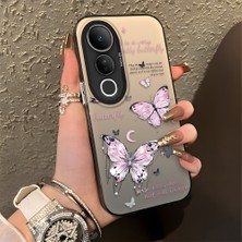 HONTINGA Vivo V50 Lite ile Uyumlu Kılıfı Silikon Kenar Sert Arka Düşüme Önleyici Basitlik Anti Düşme Kamera Korumali Kelebek Desen Telefon Kılıfı Kadın ve Erkek Için Uygundur K1-0864