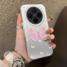 HONTINGA Vivo X300 ile Uyumlu Kılıfı Silikon Kenar Sert Arka Düşüme Önleyici Basitlik Anti Düşme Kamera Korumali Pembe Kelebek Desen Telefon Kılıfı Kadın ve Erkek Için Uygundur K1-0862