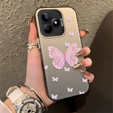 HONTINGA Realme Note 50 ile Uyumlu Kılıfı Silikon Kenar Sert Arka Düşüme Önleyici Basitlik Anti Düşme Kamera Korumali Pembe Kelebek Desen Telefon Kılıfı Kadın ve Erkek Için Uygundur K1-0862