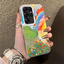 HONTINGA Samsung Galaxy S25 Ultra ile Uyumlu Kılıfı Silikon Kenar Sert Arka Düşüme Önleyici Basitlik Anti Düşme Kamera Korumali Gökkuşağı Desen Telefon Kılıfı Kadın ve Erkek Için Uygundur K1-0853