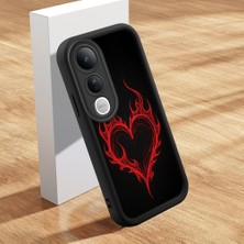 HONTINGA Vivo V50 Lite ile Uyumlu Kılıfı Düşüme Önleyici Basitlik Anti Düşme Kamera Korumali Şirin Kedi Siyah Kalp Desen Yumuşak Silikon Telefon Kılıfı Kadın ve Erkek Için Uygundur K2-0257