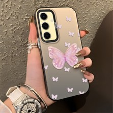 HONTINGA Samsung Galaxy S24 Fe ile Uyumlu Kılıfı Silikon Kenar Sert Arka Düşüme Önleyici Basitlik Anti Düşme Kamera Korumali Pembe Kelebek Desen Telefon Kılıfı Kadın ve Erkek Için Uygundur K1-0862