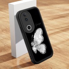 HONTINGA Vivo V50 ile Uyumlu Kılıfı Düşüme Önleyici Basitlik Anti Düşme Kamera Korumali Şirin Kedi Siyah Kelebek Desen Yumuşak Silikon Telefon Kılıfı Kadın ve Erkek Için Uygundur K2-0262