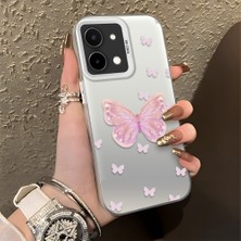 HONTINGA Vivo Y28 ile Uyumlu Kılıfı Silikon Kenar Sert Arka Düşüme Önleyici Basitlik Anti Düşme Kamera Korumali Pembe Kelebek Desen Telefon Kılıfı Kadın ve Erkek Için Uygundur K1-0862