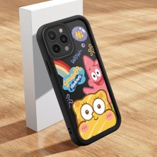 HONTINGA iPhone 13 Pro ile Uyumlu Kılıfı Düşüme Önleyici Basitlik Anti Düşme Kamera Korumali Şirin Kedi Siyah Sünger Bob Desen Yumuşak Silikon Telefon Kılıfı Kadın ve Erkek Için Uygundur K2-0264