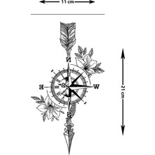Dövme Kutusu Pusula, Saat ve Ok Geçici Dövme - Geometrik ve Floral Tasarım