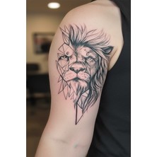 Dövme Kutusu Yarı Geometrik Aslan Geçici Dövme - Modern Sanat Tasarımı