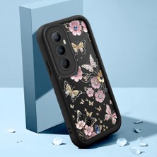 HONTINGA Realme C65 4g ile Uyumlu Kılıfı Düşüme Önleyici Basitlik Anti Düşme Kamera Korumali Şirin Kedi Siyah Kelebek Desen Yumuşak Silikon Telefon Kılıfı Kadın ve Erkek Için Uygundur K2-0458