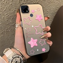 HONTINGA Realme C25 ile Uyumlu Kılıfı Silikon Kenar Sert Arka Düşüme Önleyici Basitlik Anti Düşme Kamera Korumali Renkli Yıldızlar Desen Telefon Kılıfı Kadın ve Erkek Için Uygundur K1-0858