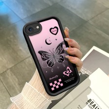 HONTINGA iPhone Se 2020 ile Uyumlu Kılıfı Düşüme Önleyici Basitlik Anti Düşme Kamera Korumali Siyah Kelebek Desen Yumuşak Silikon Telefon Kılıfı Kadın ve Erkek Için Uygundur K2-0458