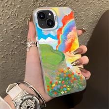 HONTINGA iPhone 14 ile Uyumlu Kılıfı Silikon Kenar Sert Arka Düşüme Önleyici Basitlik Anti Düşme Kamera Korumali Gökkuşağı Desen Telefon Kılıfı Kadın ve Erkek Için Uygundur K1-0853