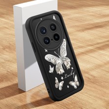 HONTINGA Vivo X200 Pro ile Uyumlu Kılıfı Düşüme Önleyici Basitlik Anti Düşme Kamera Korumali Şirin Kedi Siyah Gümüş Kelebek Desen Yumuşak Silikon Telefon Kılıfı Kadın ve Erkek Için Uygundur K2-0459