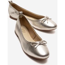 Luvi 01 Gümüş Cilt Hakiki Deri Kadın Babet Ayakkabı