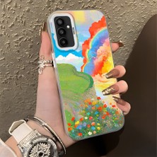 HONTINGA Samsung Galaxy M23 ile Uyumlu Kılıfı Silikon Kenar Sert Arka Düşüme Önleyici Basitlik Anti Düşme Kamera Korumali Gökkuşağı Desen Telefon Kılıfı Kadın ve Erkek Için Uygundur K1-0853