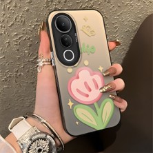 HONTINGA Vivo V50 Lite ile Uyumlu Kılıfı Silikon Kenar Sert Arka Düşüme Önleyici Basitlik Anti Düşme Kamera Korumali Çiçek Desen Telefon Kılıfı Kadın ve Erkek Için Uygundur K1-0860