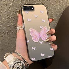HONTINGA iPhone 8 Plus ile Uyumlu Kılıfı Silikon Kenar Sert Arka Düşüme Önleyici Basitlik Anti Düşme Kamera Korumali Pembe Kelebek Desen Telefon Kılıfı Kadın ve Erkek Için Uygundur K1-0862