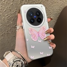HONTINGA Vivo X200 Pro ile Uyumlu Kılıfı Silikon Kenar Sert Arka Düşüme Önleyici Basitlik Anti Düşme Kamera Korumali Pembe Kelebek Desen Telefon Kılıfı Kadın ve Erkek Için Uygundur K1-0862