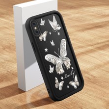 HONTINGA iPhone Xs Max ile Uyumlu Kılıfı Düşüme Önleyici Basitlik Anti Düşme Kamera Korumali Şirin Kedi Siyah Gümüş Kelebek Desen Yumuşak Silikon Telefon Kılıfı Kadın ve Erkek Için Uygundur K2-0459