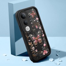 HONTINGA Vivo V50 Lite ile Uyumlu Kılıfı Düşüme Önleyici Basitlik Anti Düşme Kamera Korumali Şirin Kedi Siyah Gümüş Kelebek Desen Yumuşak Silikon Telefon Kılıfı Kadın ve Erkek Için Uygundur K2-0459