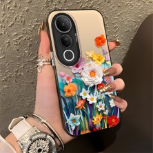 HONTINGA Vivo V50 Lite ile Uyumlu Kılıfı Silikon Kenar Sert Arka Düşüme Önleyici Basitlik Anti Düşme Kamera Korumali Çiçek Desen Telefon Kılıfı Kadın ve Erkek Için Uygundur K1-0859
