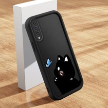 HONTINGA Samsung Galaxy A30S ile Uyumlu Kılıfı Düşüme Önleyici Basitlik Anti Düşme Kamera Korumali Şirin Kedi Siyah Kedi Desen Yumuşak Silikon Telefon Kılıfı Kadın ve Erkek Için Uygundur K2-0265